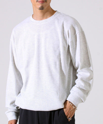 【適合疊穿】磨毛華夫格下襬抽繩長袖T恤