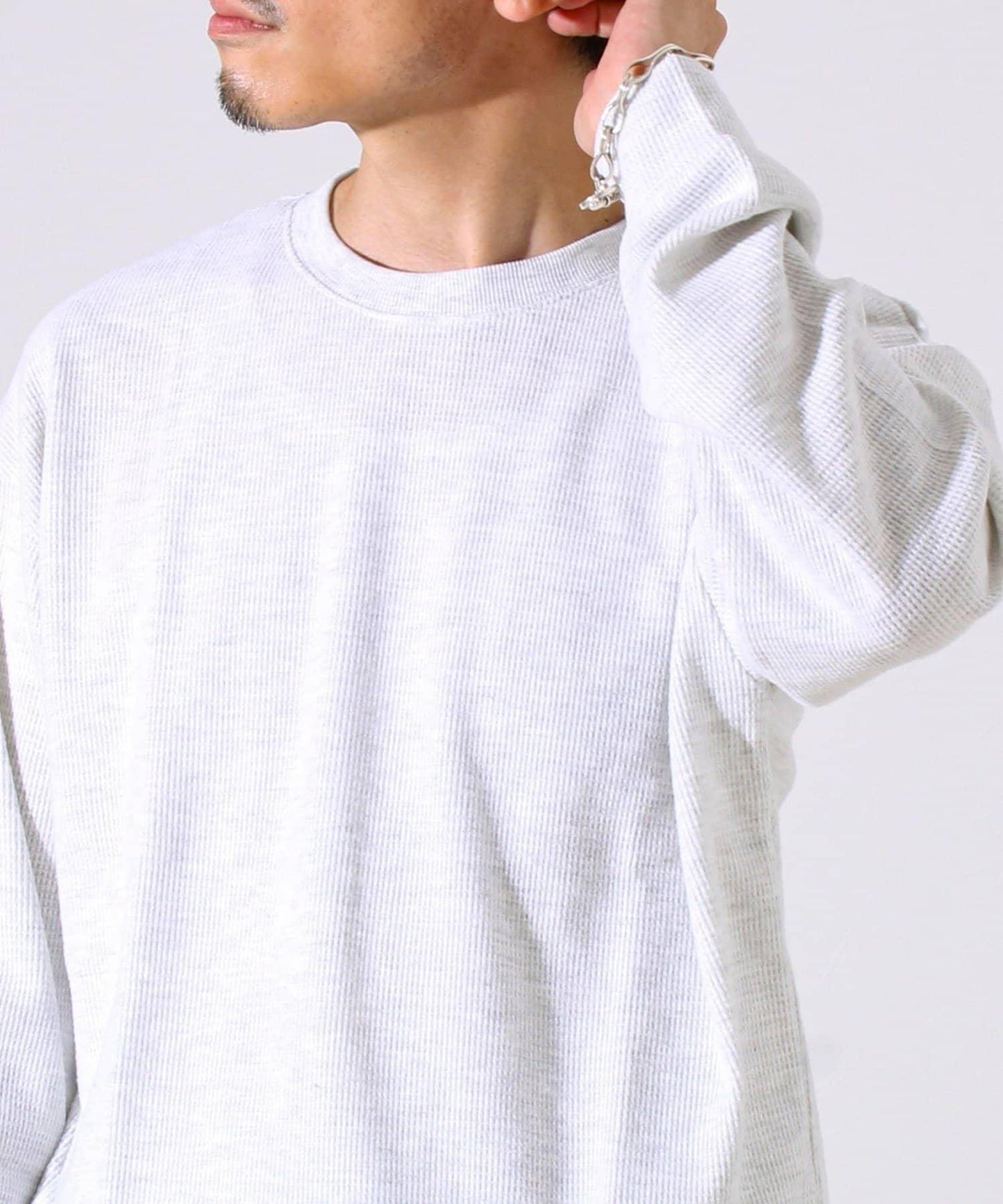 【適合疊穿】磨毛華夫格下襬抽繩長袖T恤