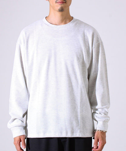 【適合疊穿】磨毛華夫格下襬抽繩長袖T恤