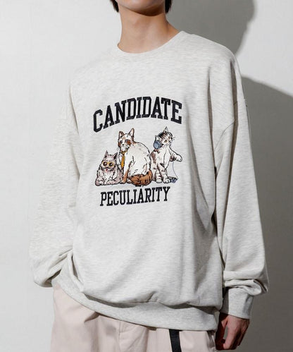 寬鬆版型 刺繡圖案 圓領衛衣 / CAT