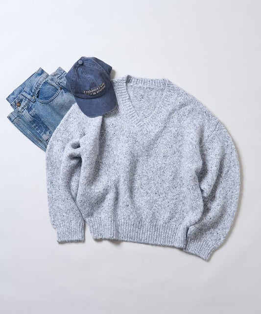 混色V領針織套頭衫