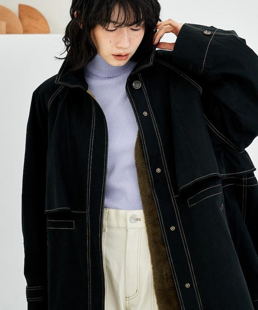 【套裝商品】多穿法羊羔絨馬甲拼接帳篷廓形大衣