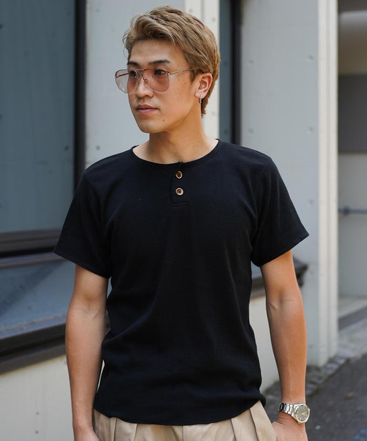 針織亨利領T恤