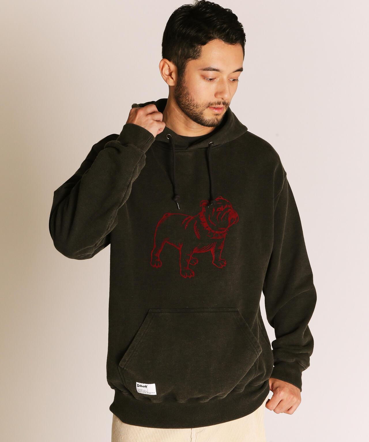 FLOCKY BULLDOG連帽衛衣/絨面鬥牛犬圖案衛衣