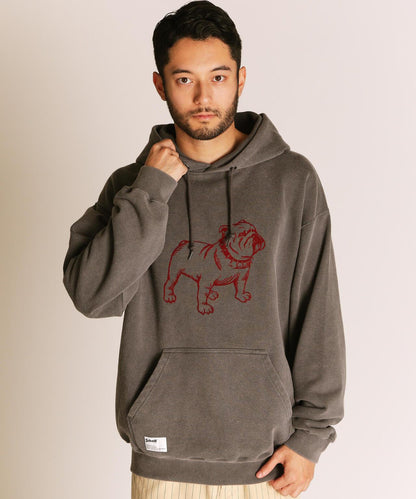 FLOCKY BULLDOG連帽衛衣/絨面鬥牛犬圖案衛衣