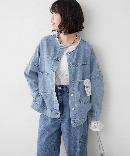 無領牛仔夾克