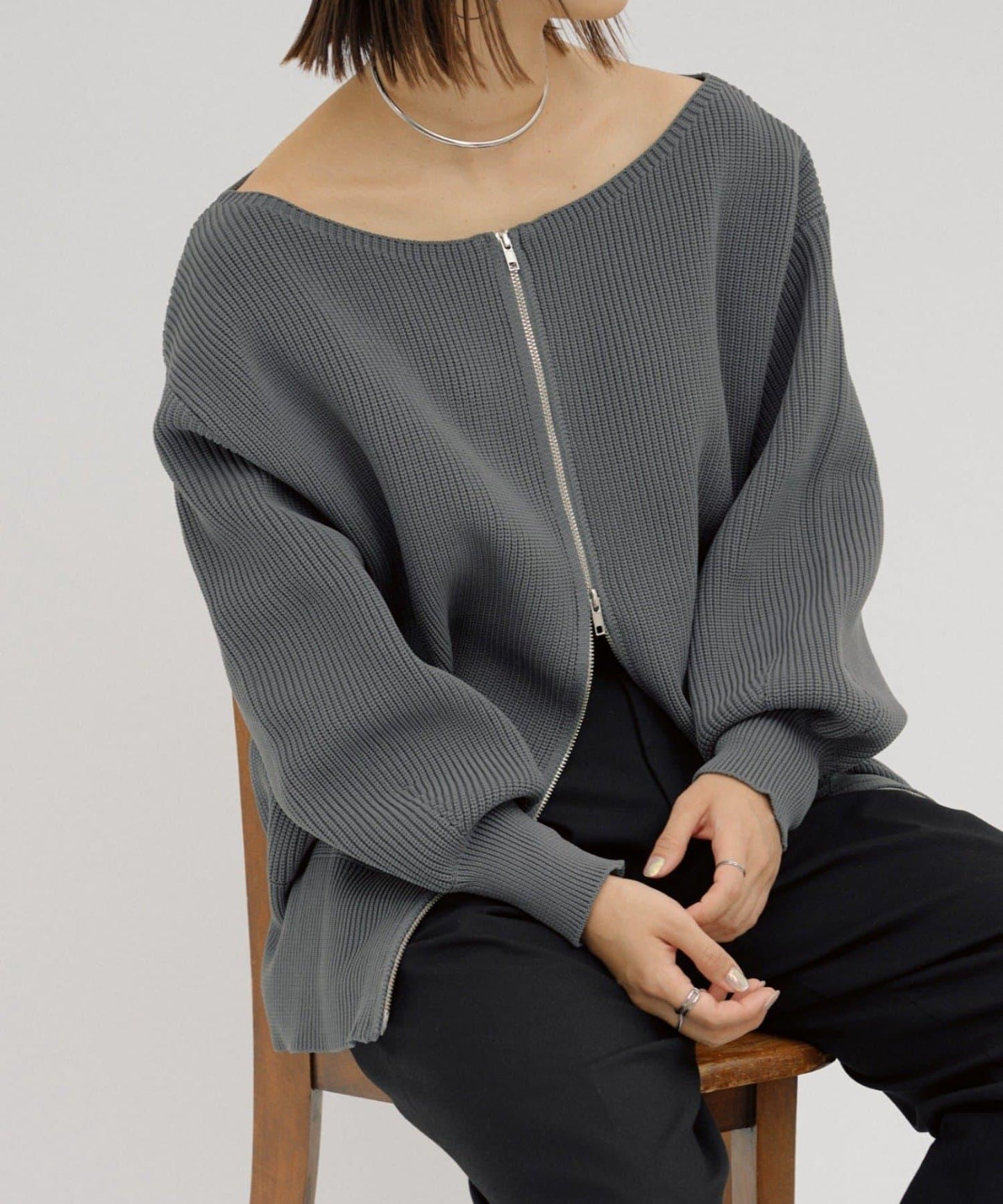 【パルクロ限定】（yumi企畫）多穿法雙拉鍊針織開衫