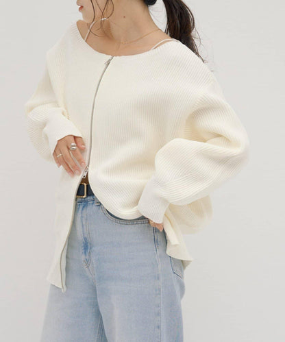 【パルクロ限定】（yumi企畫）多穿法雙拉鍊針織開衫