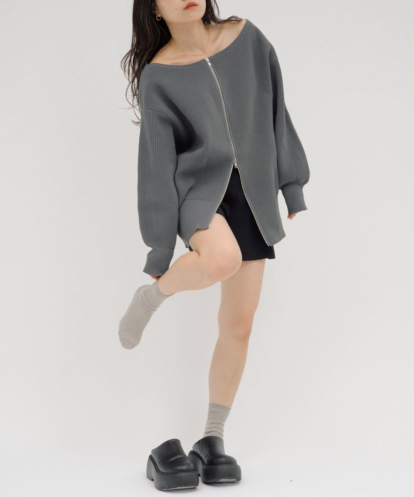 【パルクロ限定】（yumi企畫）多穿法雙拉鍊針織開衫