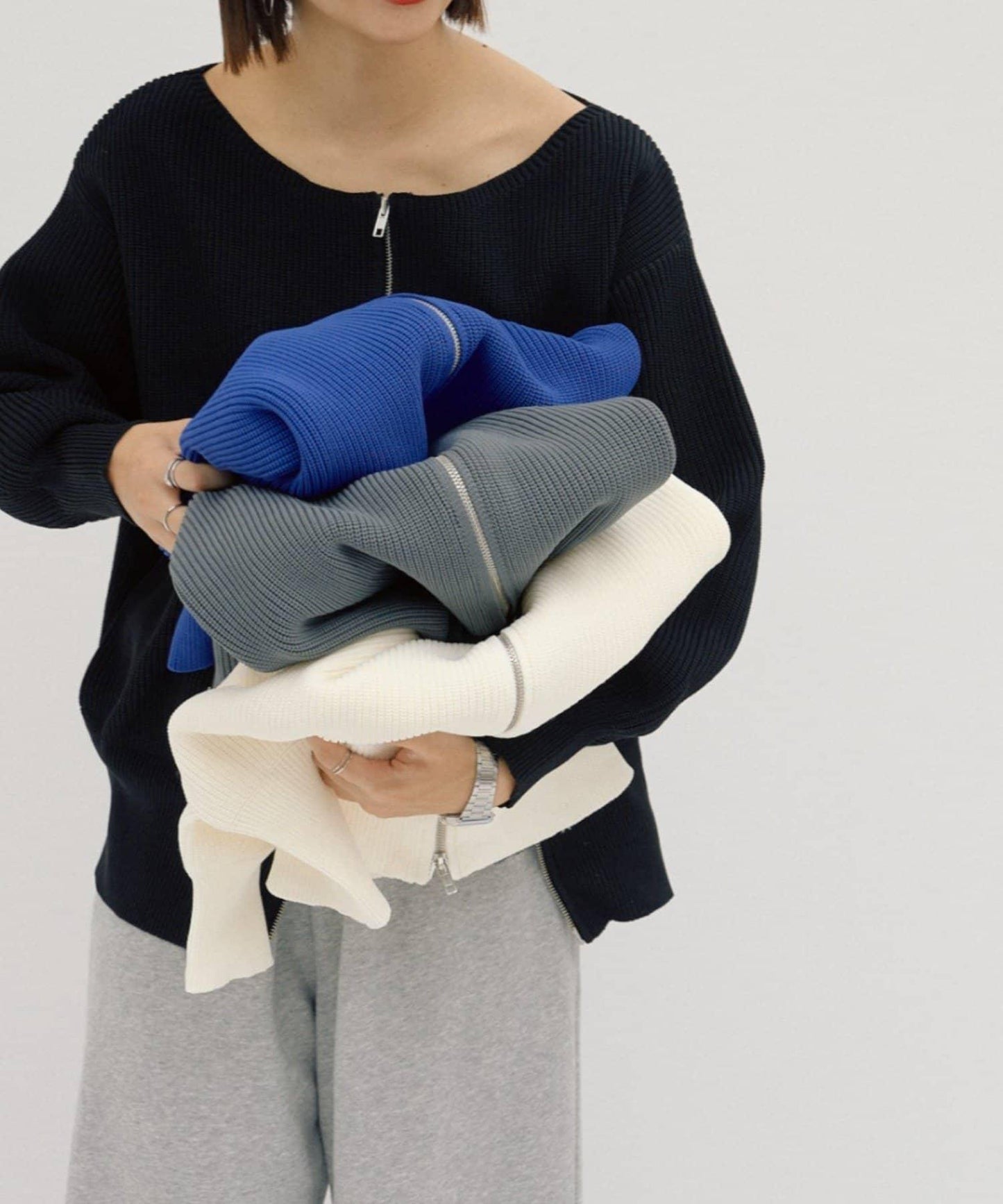 【パルクロ限定】（yumi企畫）多穿法雙拉鍊針織開衫