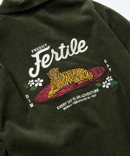 寬鬆版型 後背刺繡 燈芯絨 拉鍊夾克