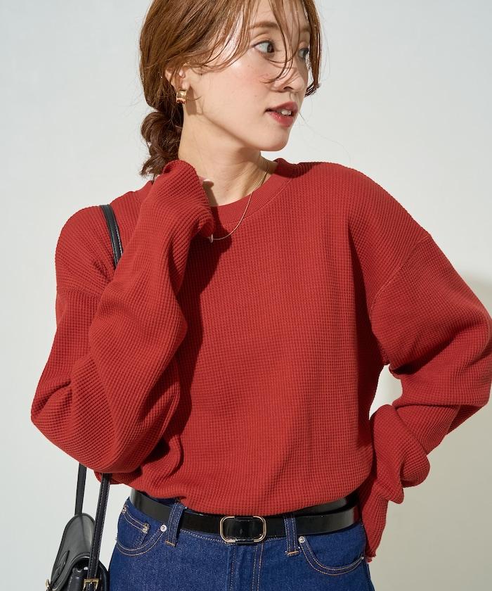 華夫格圓領長款套頭衫