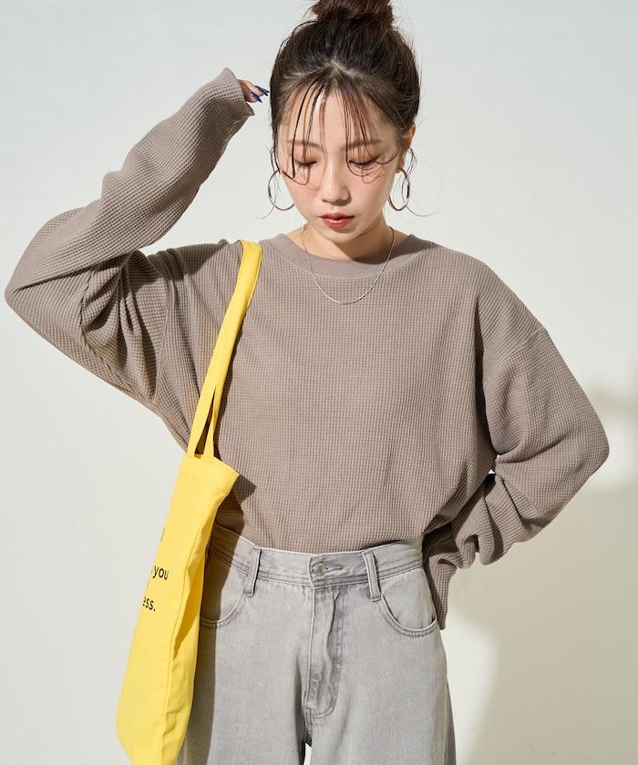 華夫格圓領長款套頭衫