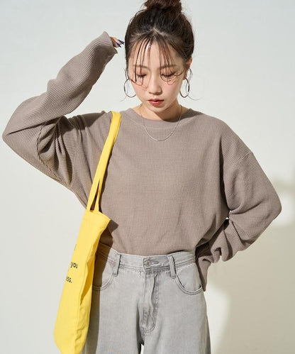 華夫格圓領長款套頭衫