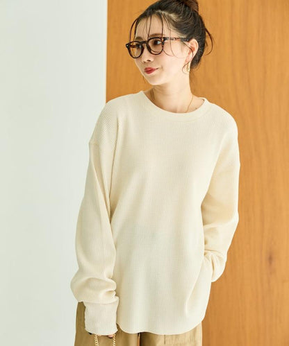 華夫格圓領長款套頭衫