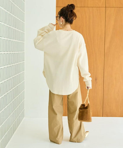 華夫格圓領長款套頭衫