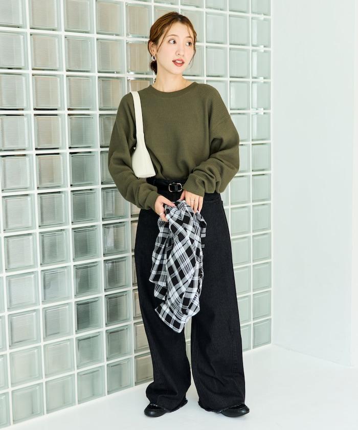 華夫格圓領長款套頭衫