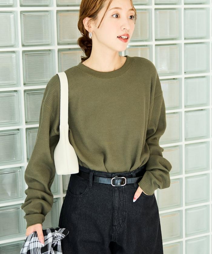 華夫格圓領長款套頭衫