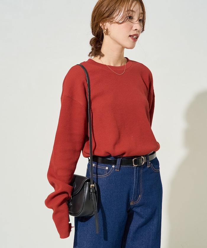 華夫格圓領長款套頭衫