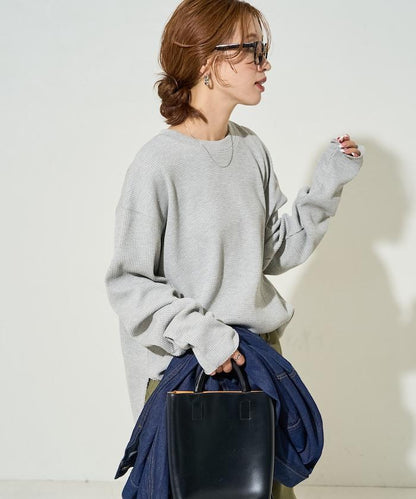 華夫格圓領長款套頭衫