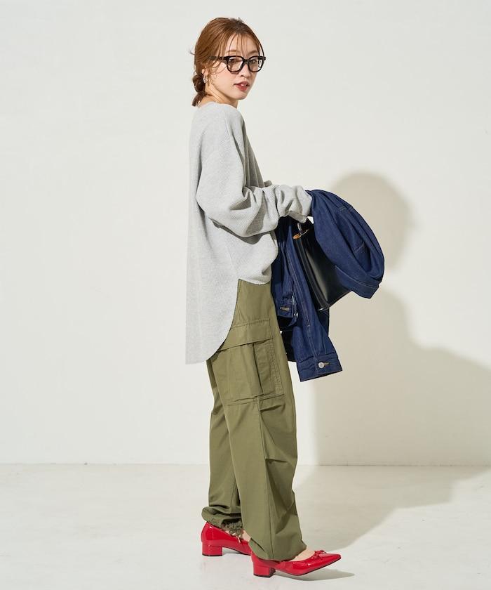 華夫格圓領長款套頭衫