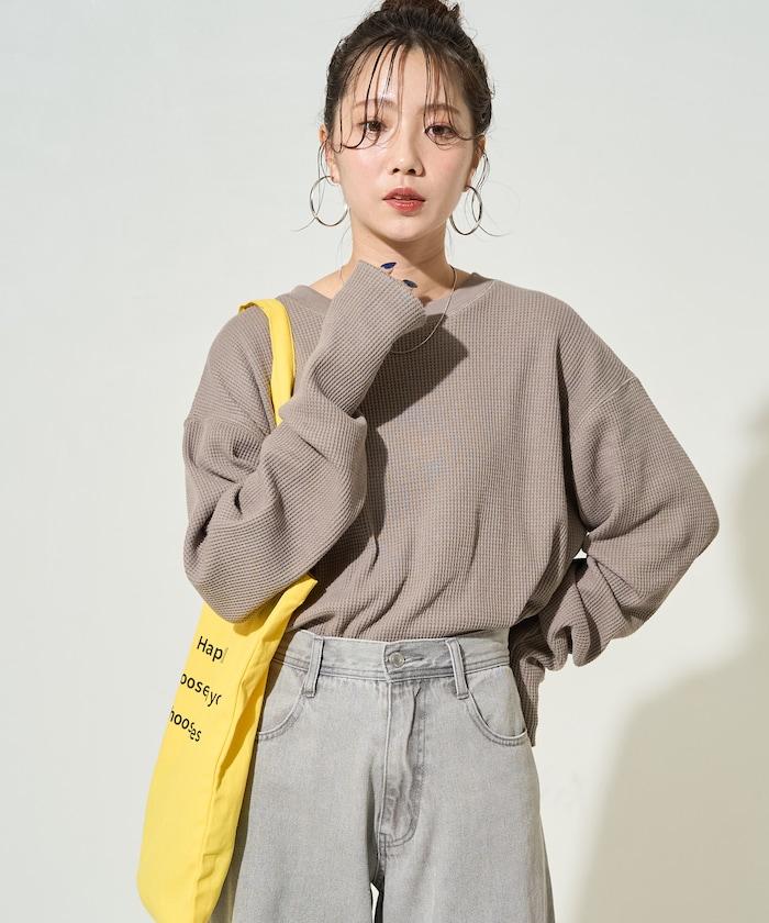 華夫格圓領長款套頭衫