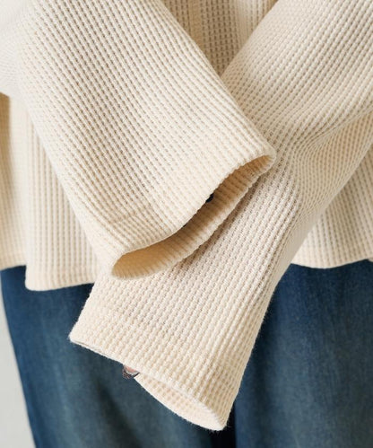 華夫格短款圓領套頭衫