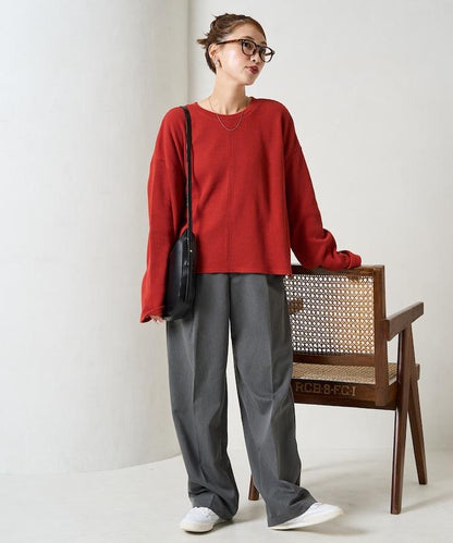 華夫格短款圓領套頭衫