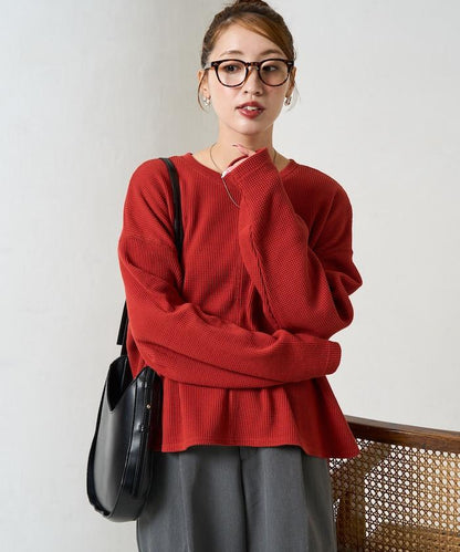 華夫格短款圓領套頭衫