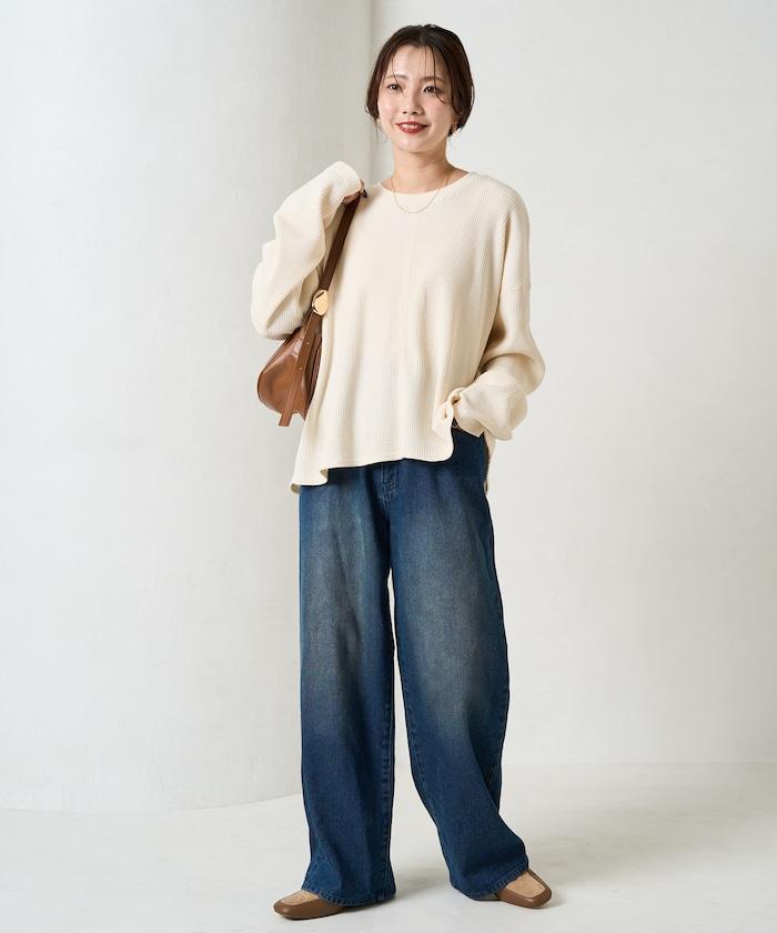 華夫格短款圓領套頭衫