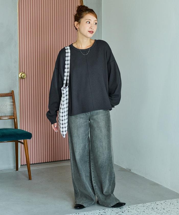 華夫格短款圓領套頭衫