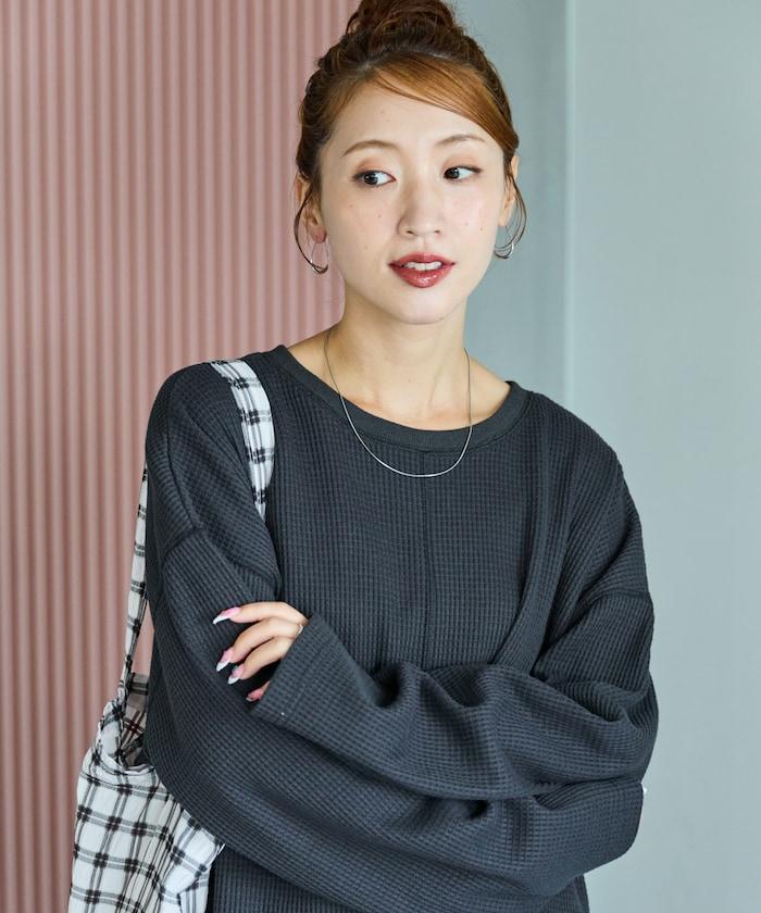 華夫格短款圓領套頭衫