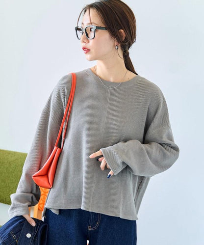 華夫格短款圓領套頭衫