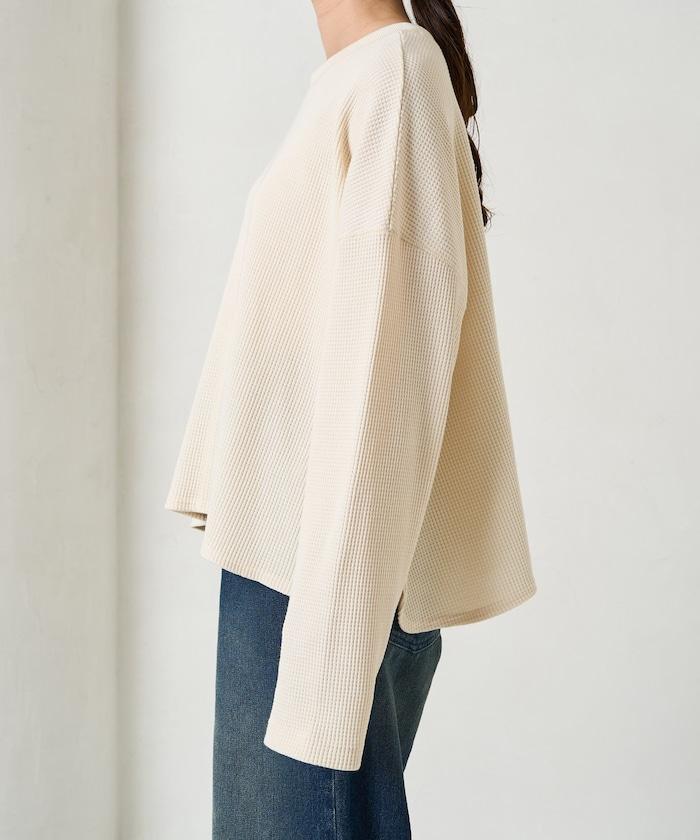 華夫格短款圓領套頭衫