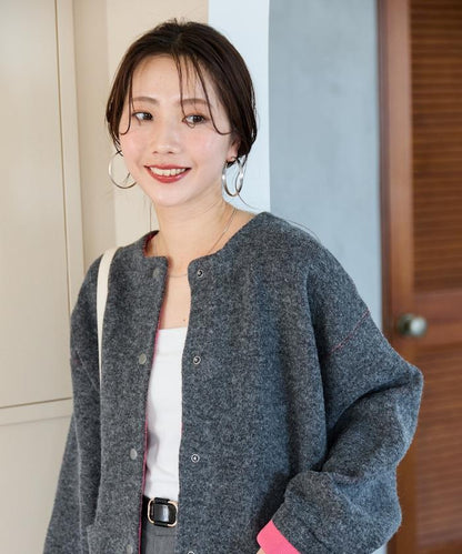 內裡配色按扣針織開衫