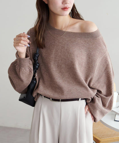 【Discoat】超細羊毛單肩套頭衫