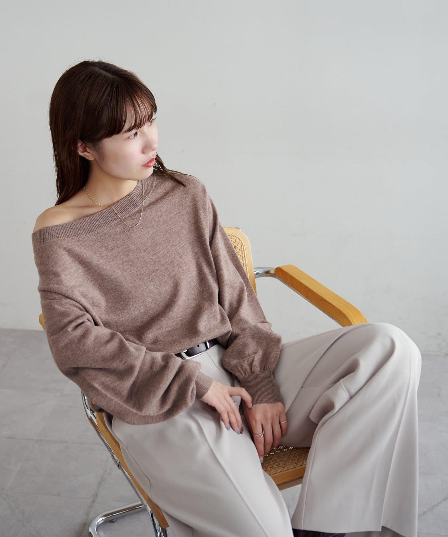 【Discoat】超細羊毛單肩套頭衫