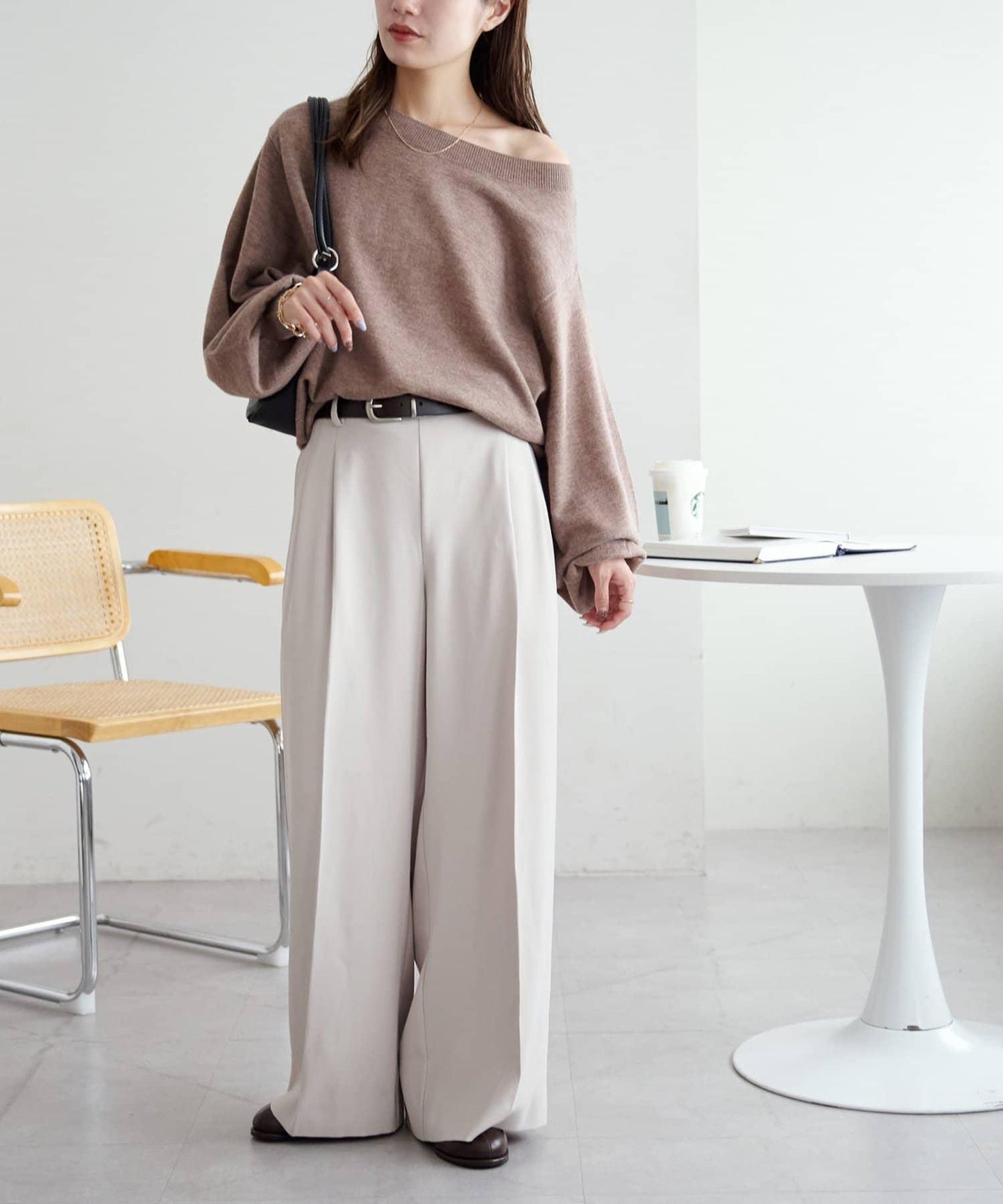 【Discoat】超細羊毛單肩套頭衫