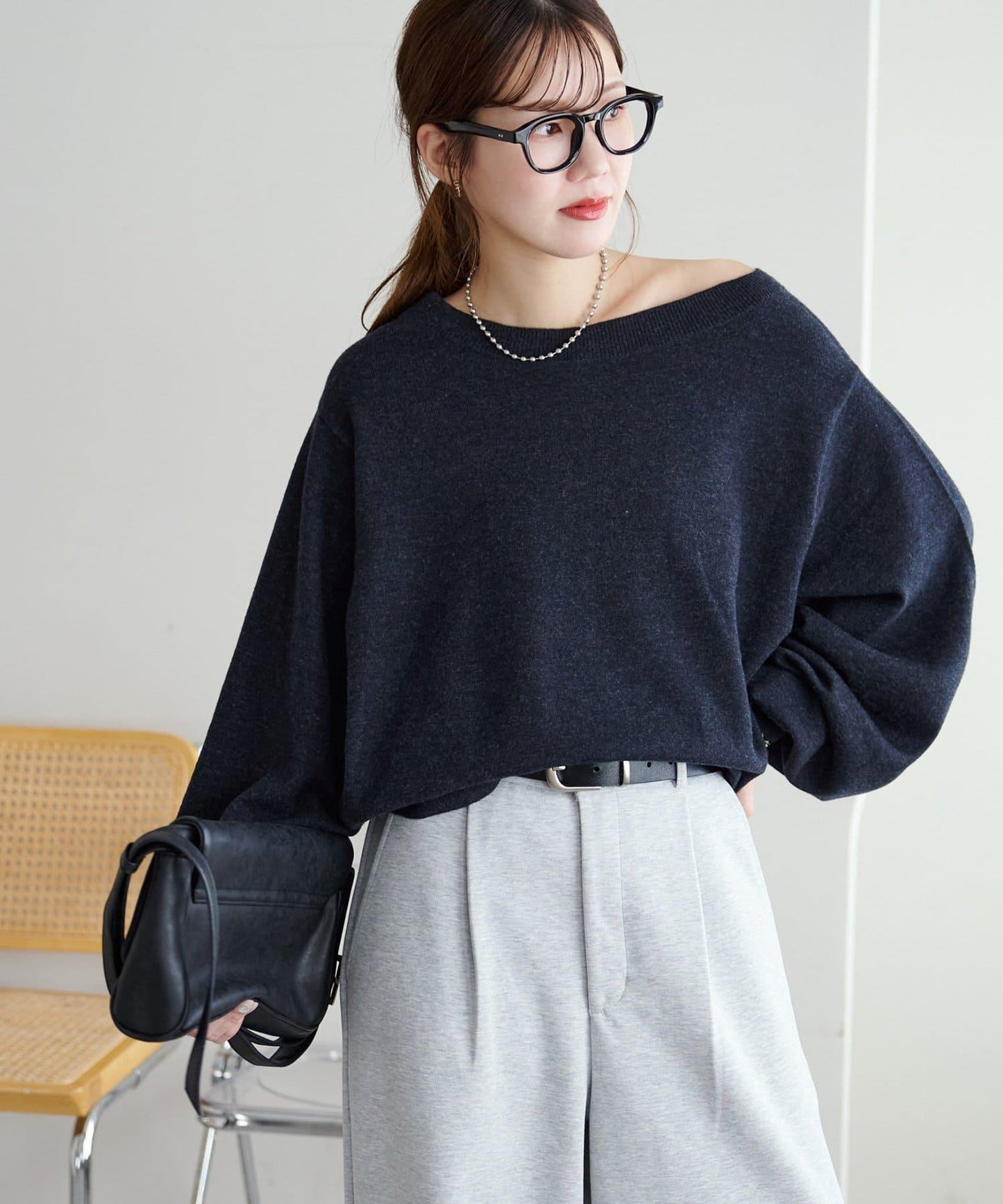 【Discoat】超細羊毛單肩套頭衫