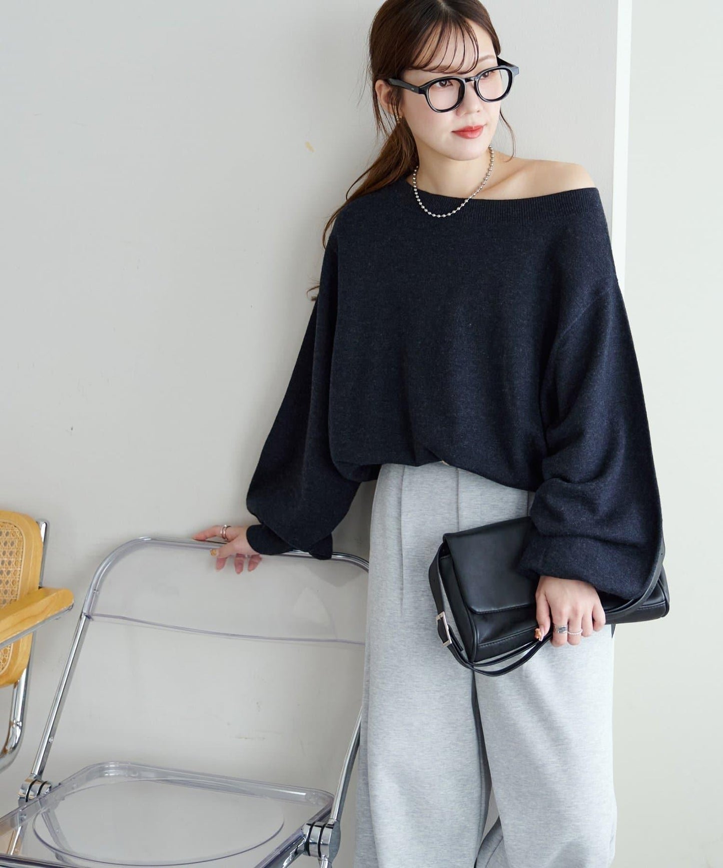 【Discoat】超細羊毛單肩套頭衫