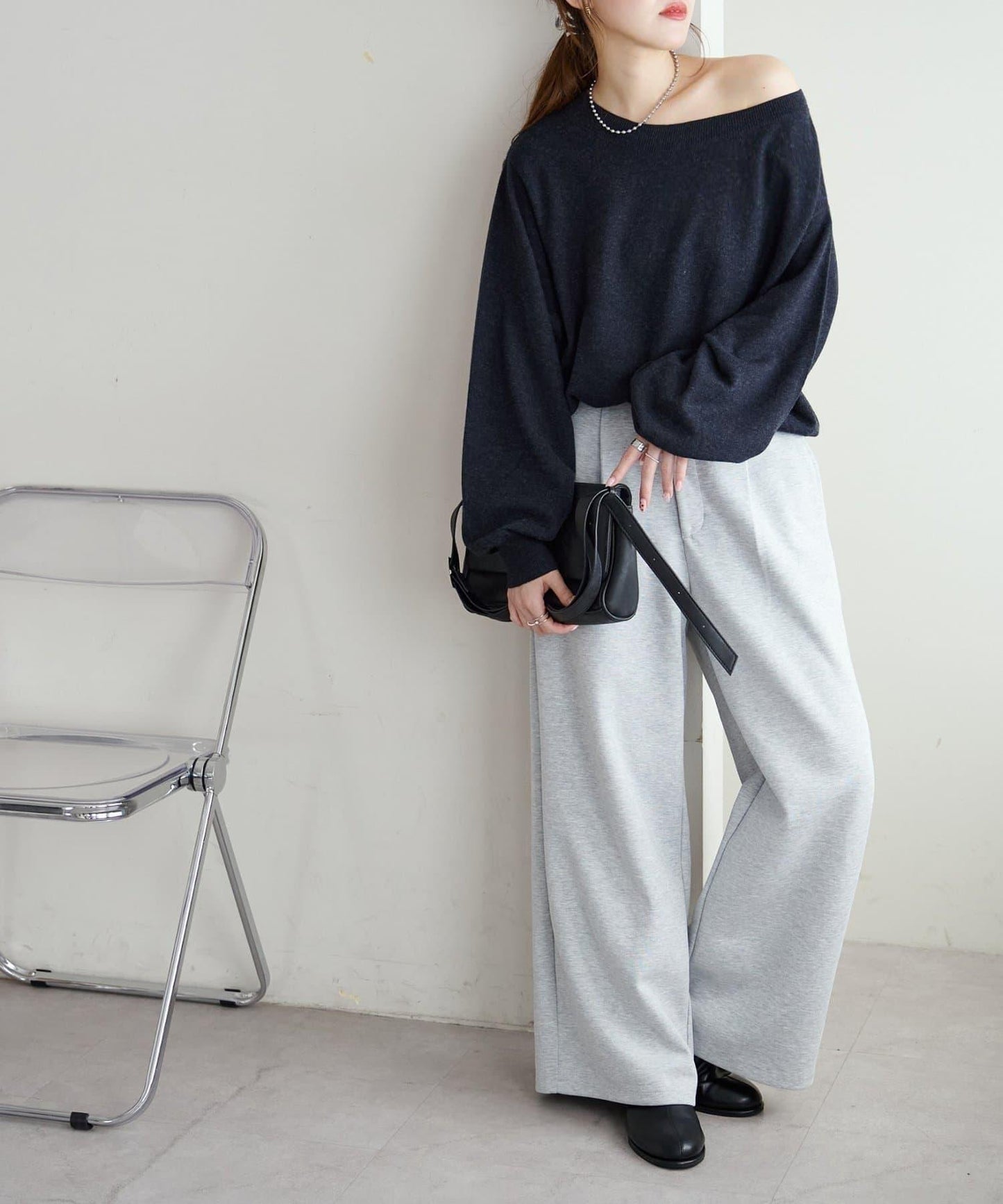 【Discoat】超細羊毛單肩套頭衫