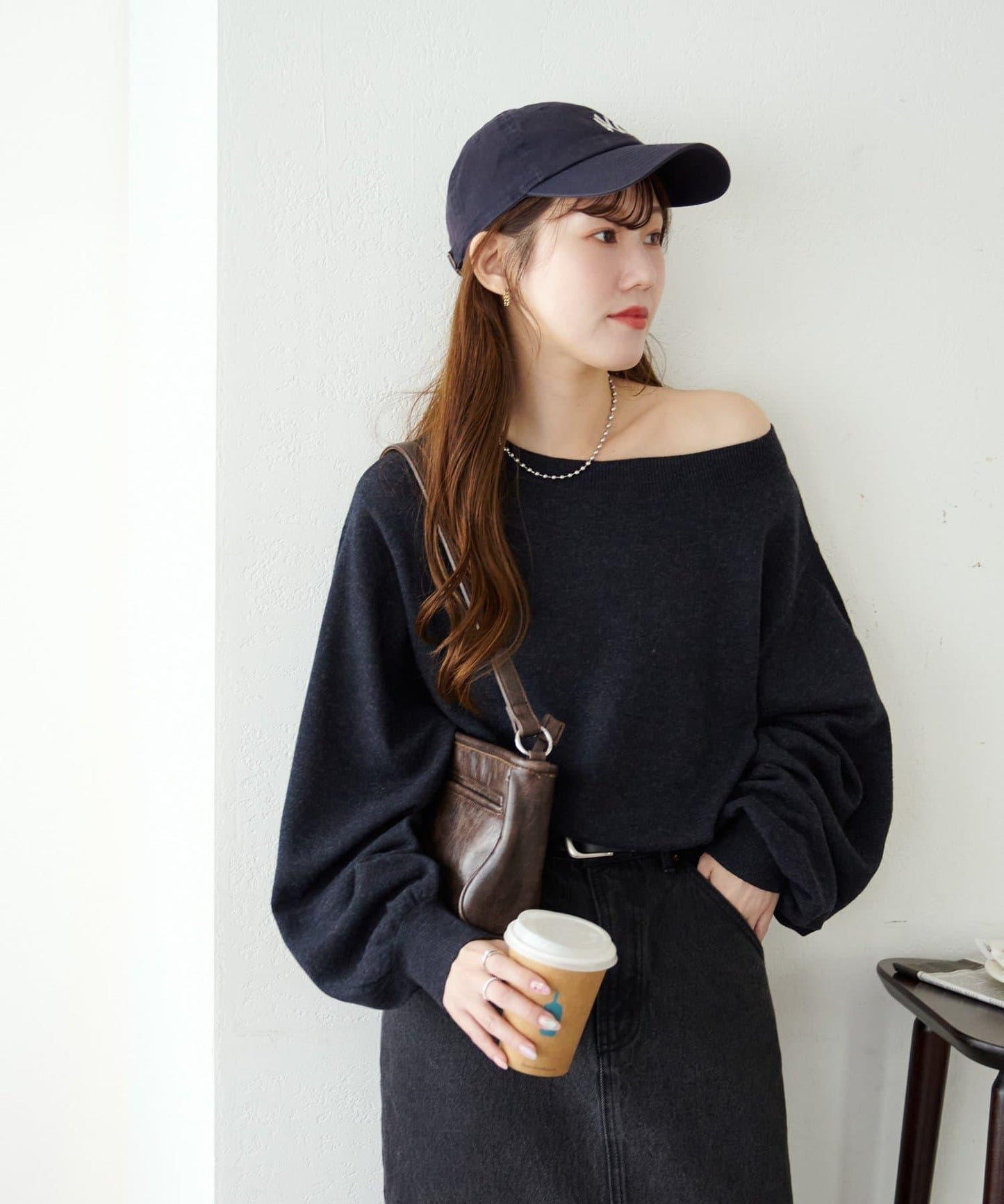 【Discoat】超細羊毛單肩套頭衫