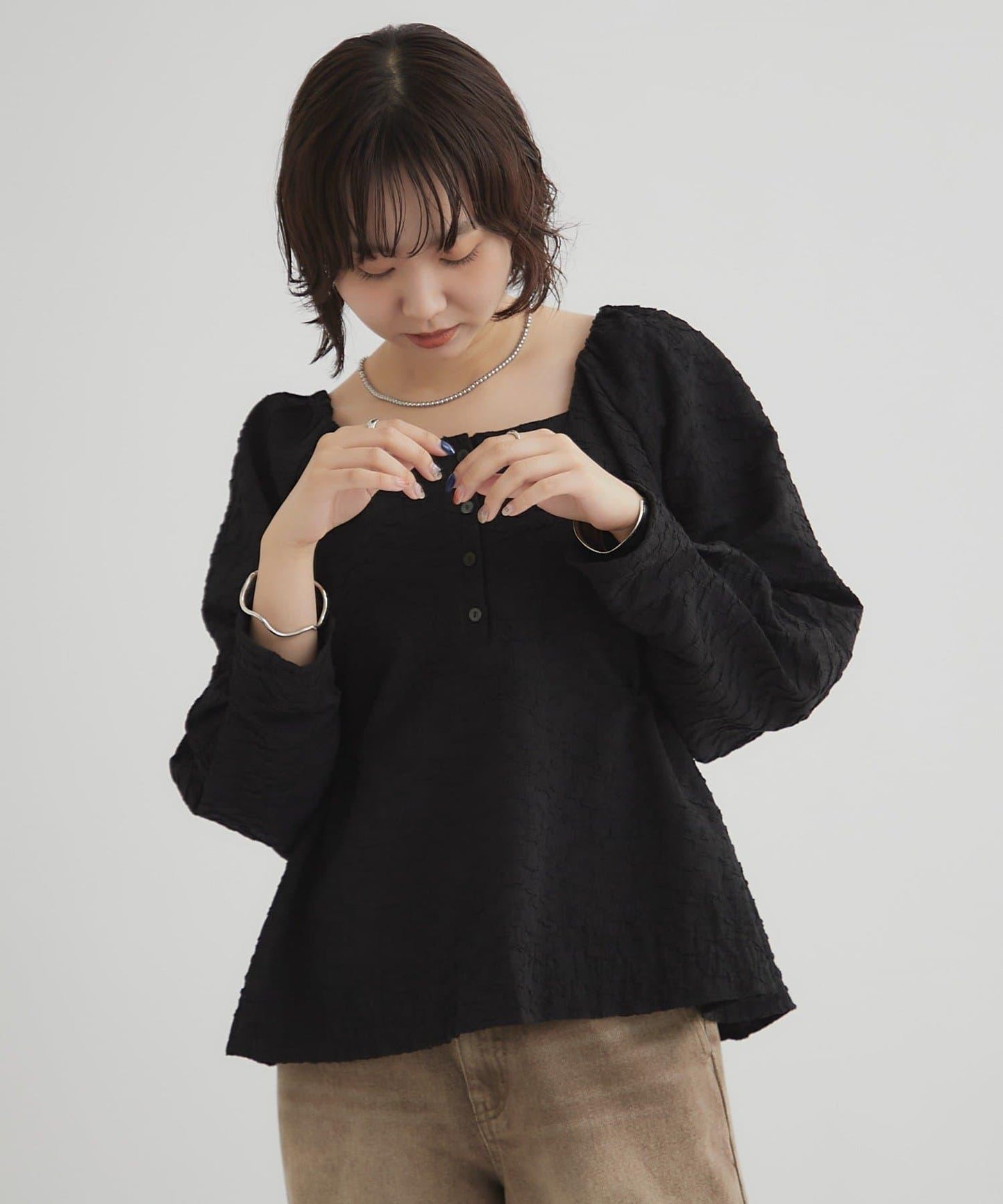 【mystic】壓花長袖襯衫