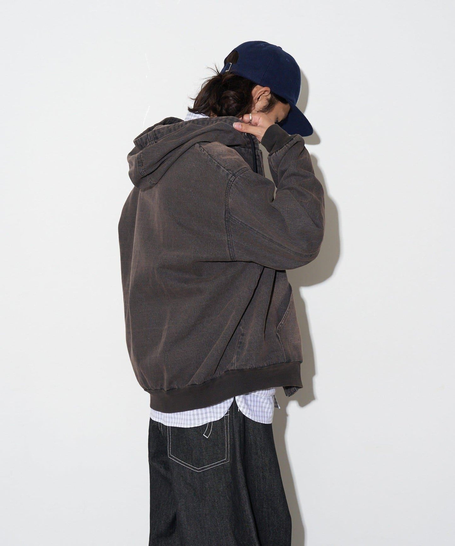 過染牛仔拉鍊連帽衫