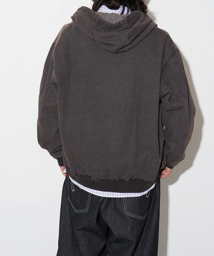 過染牛仔拉鍊連帽衫