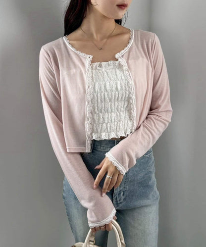 蕾絲拼接針織開衫