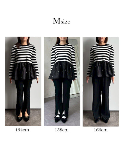 泡泡袖下襬珍珠拼接針織衫