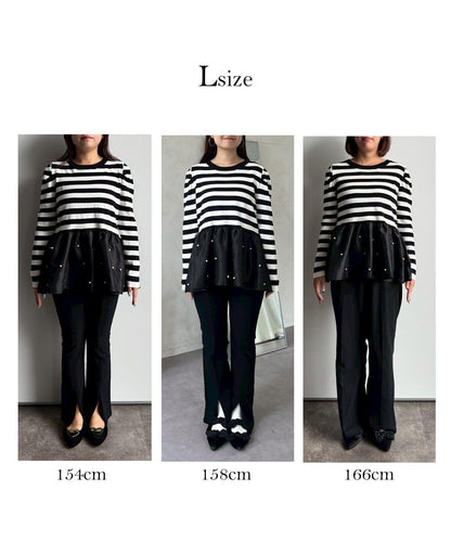 泡泡袖下襬珍珠拼接針織衫