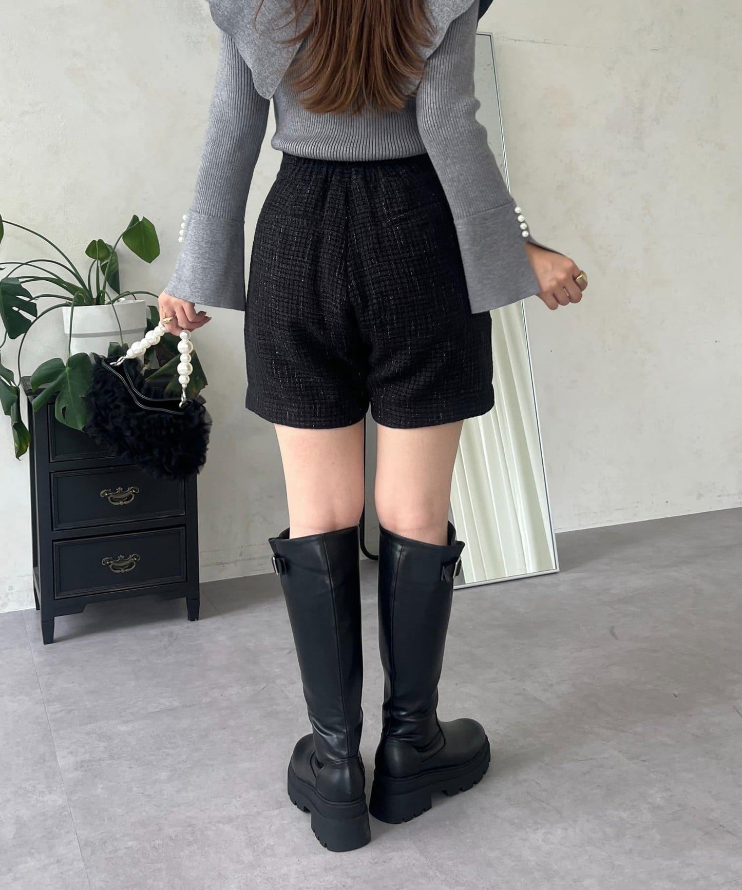 亮片粗花呢短褲