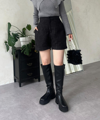 亮片粗花呢短褲